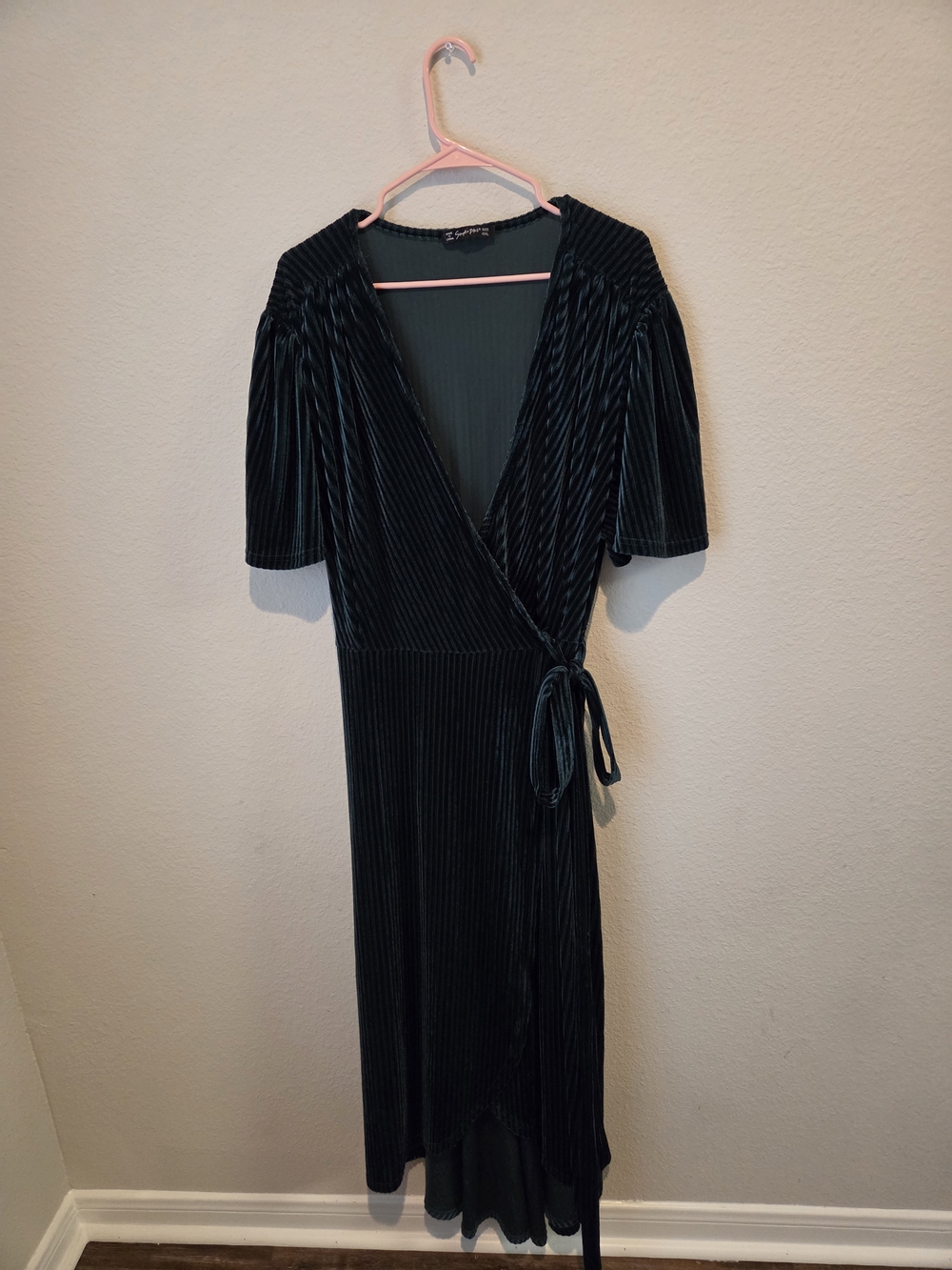 Velvet Wrap Midi Dress - Deep Green